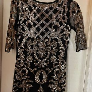 Ladies Black & Gold Evening Dress